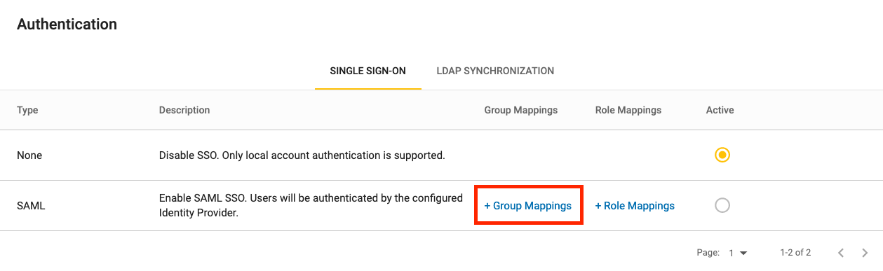 authentication group mappings link