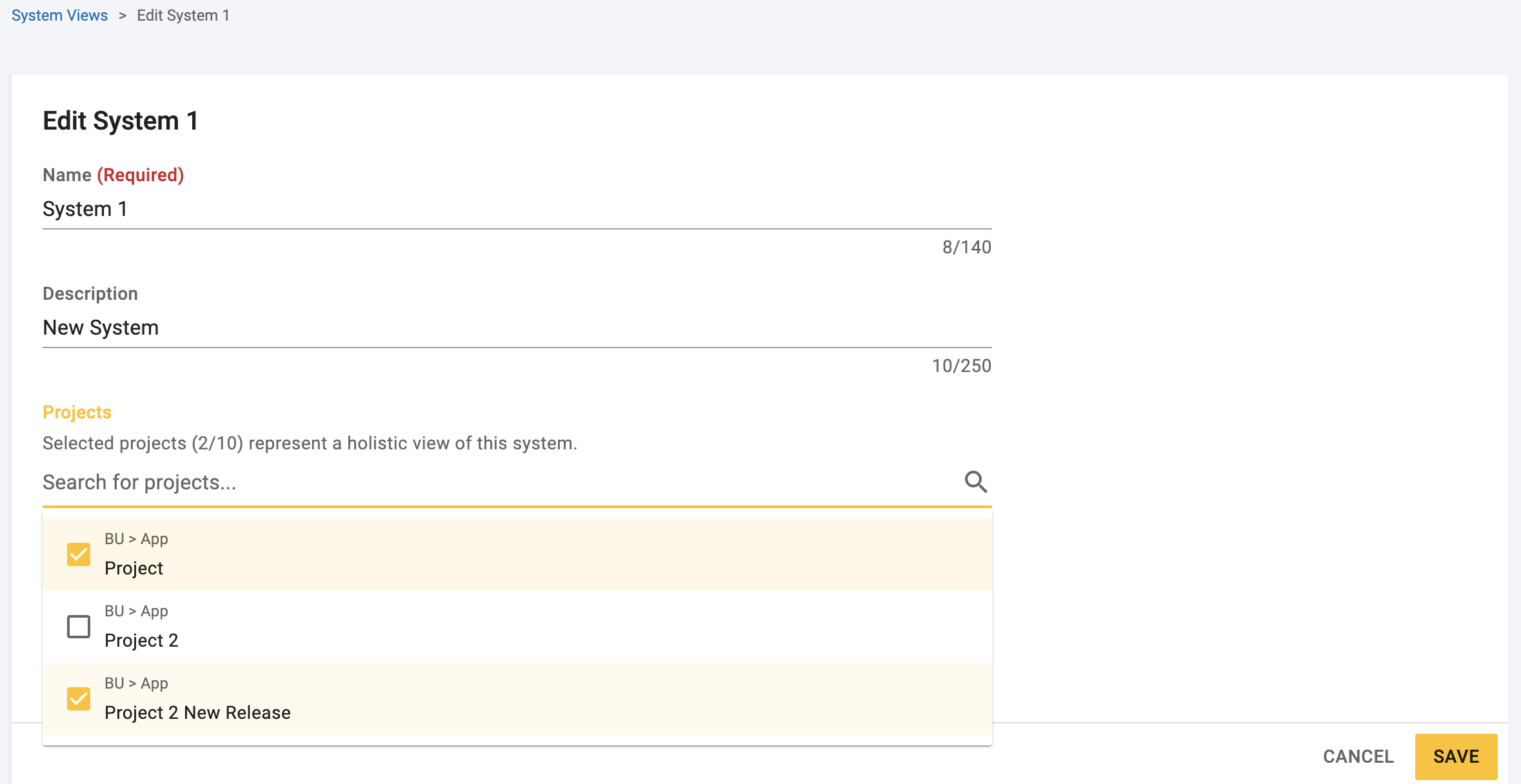Edit System View Form