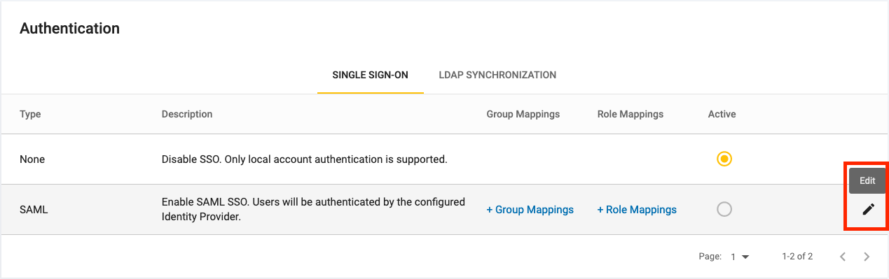 authentication edit saml entry