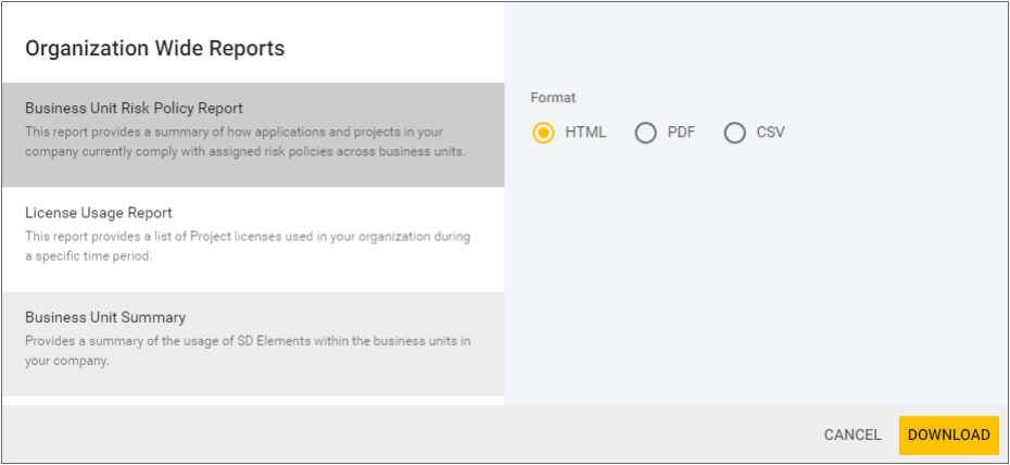Reporting · SD Elements User Guide