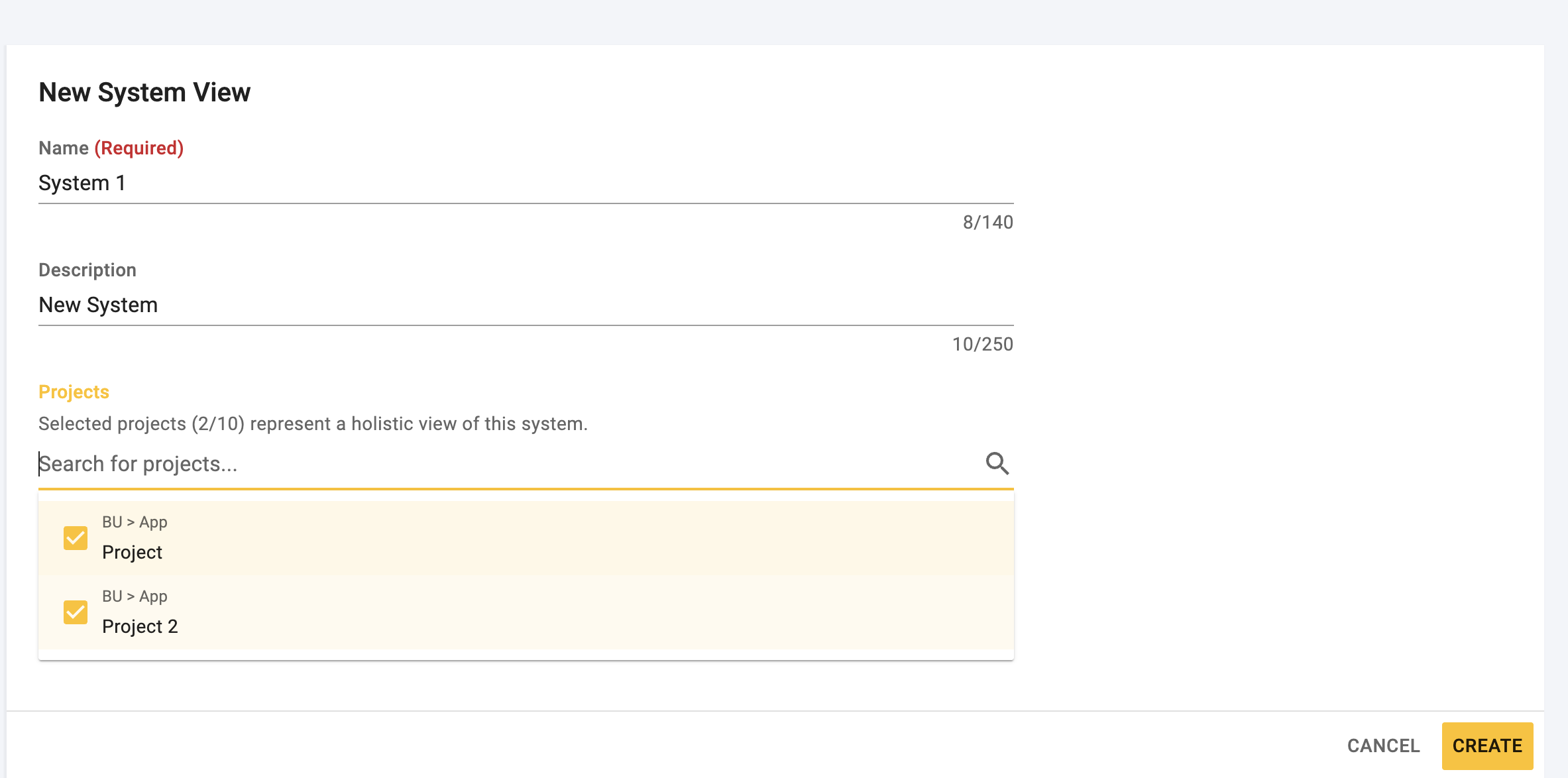 Create System View Form
