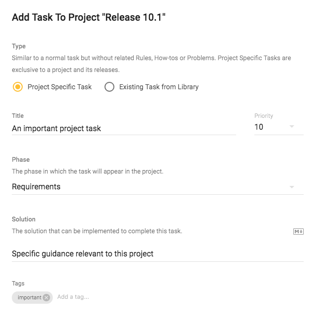 add project task details